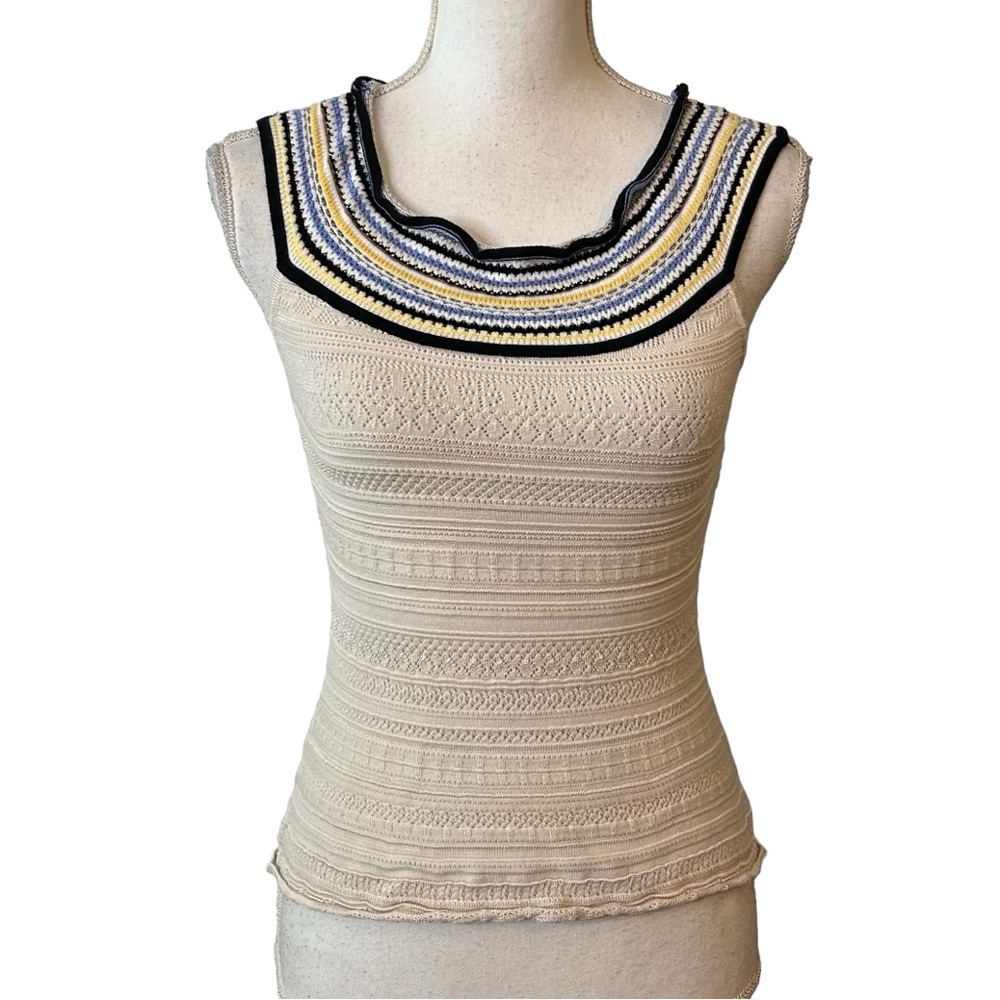 WHBM Off Shoulder Striped Summer Boho Lightweight Sweater XS Petite Beige Knit